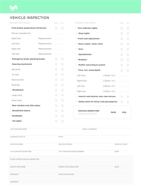 Printable Lyft Inspection Form